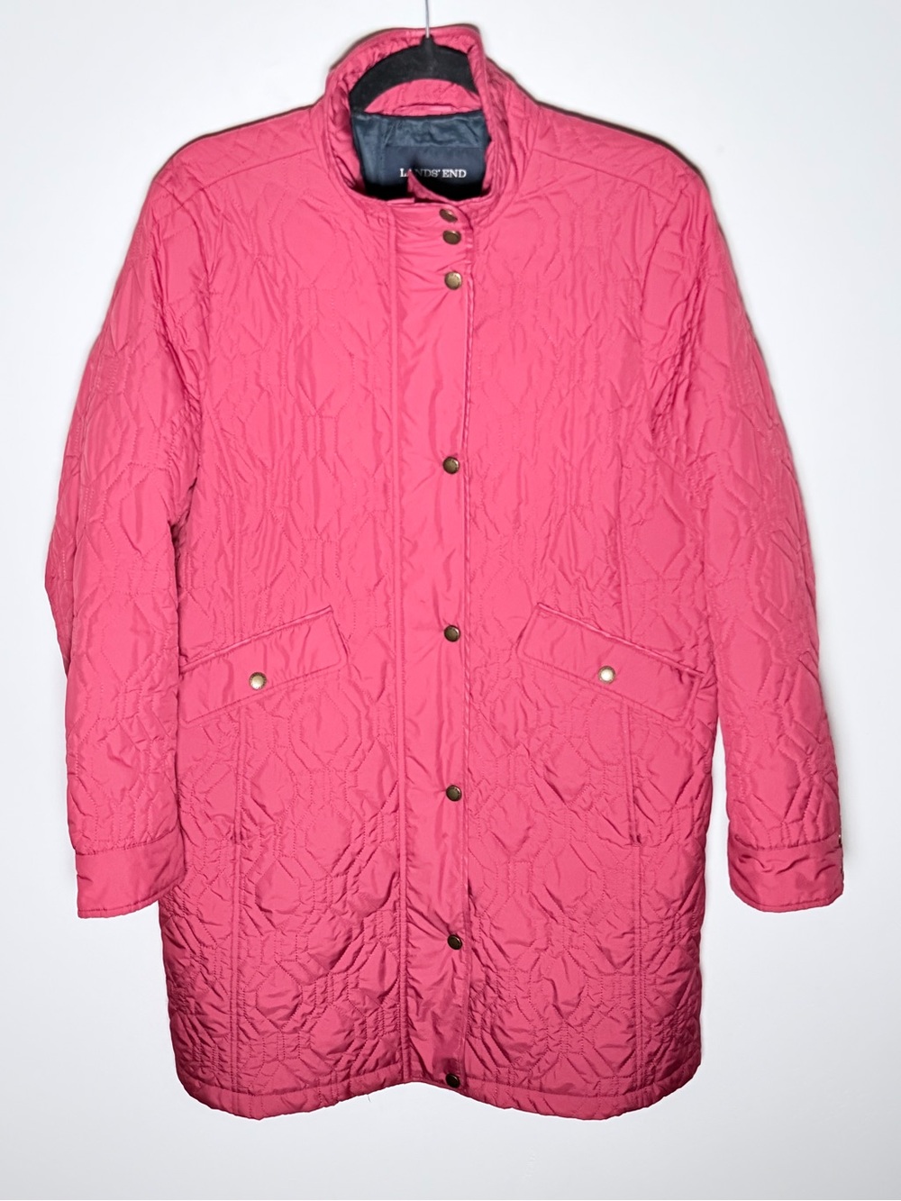 Lands' End Quilted Cherry Red Women's Puffer Coat L Petite 14-16